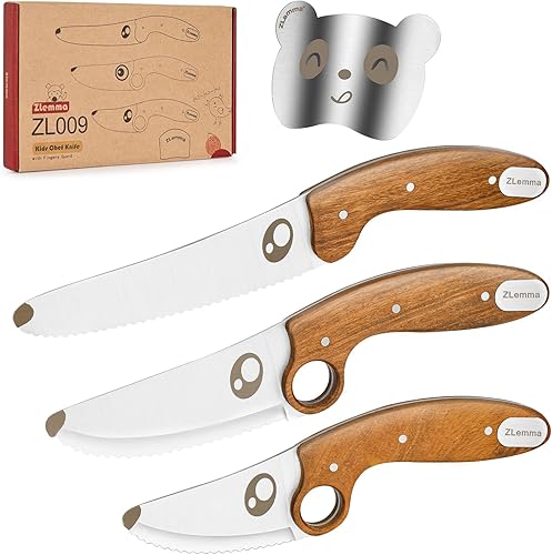 Miniatura 1 de Juego de cuchillos de chef para niños con hoja de acero inoxidable afilada y punta redondeada y dedos protector y anillo educativo para