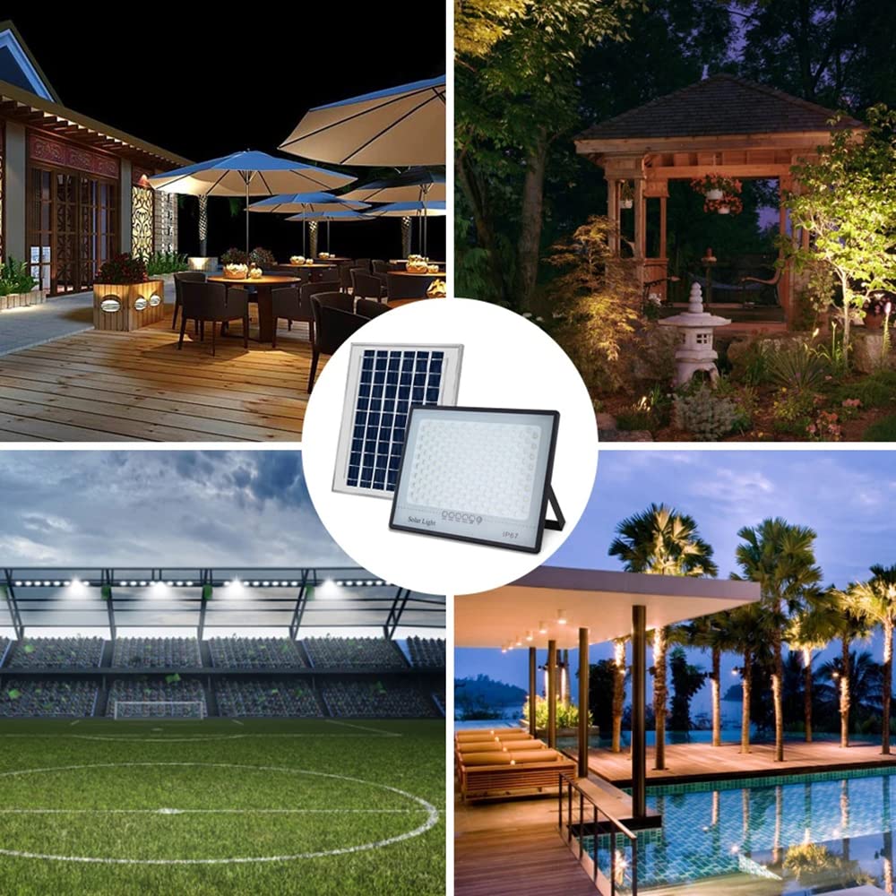 Faro Led Esterno con Pannello Solare,200W 200LEDs Faretti Solari a LED Esterno,Fari Led da Esterno con Pannello Solare con Telecomando è Funzione Timer,con 8M Estensore per Giardino e Cortile