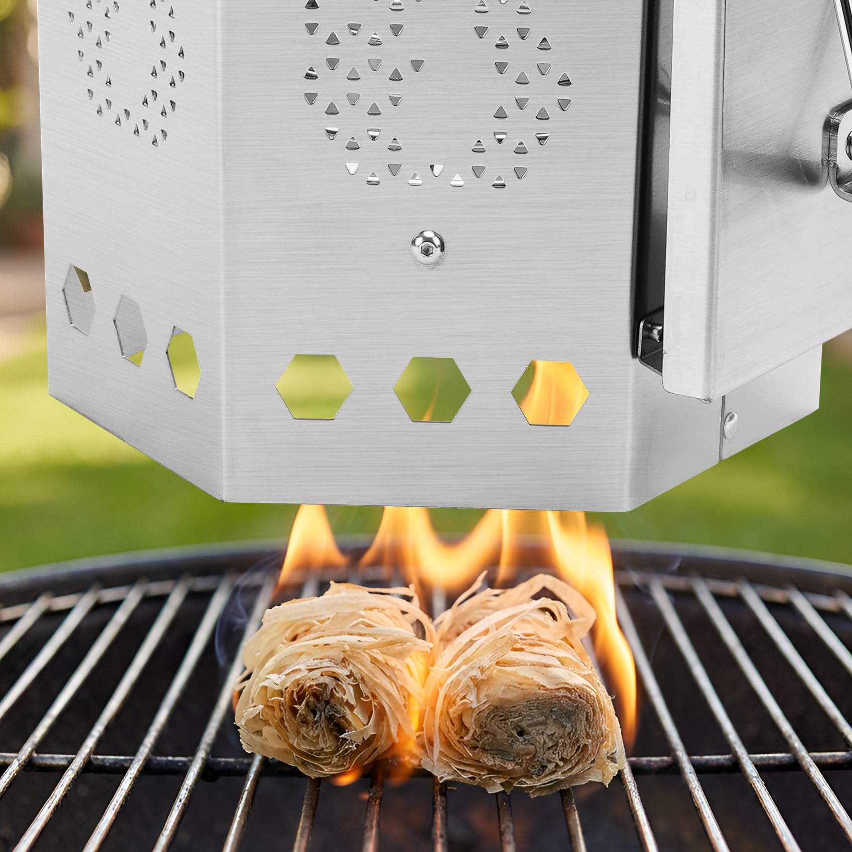 onlyfire Cheminée d'Allumage Polygonale en Acier Inoxydable 430 - Démarreur de Charbon de Bois pour Barbecue