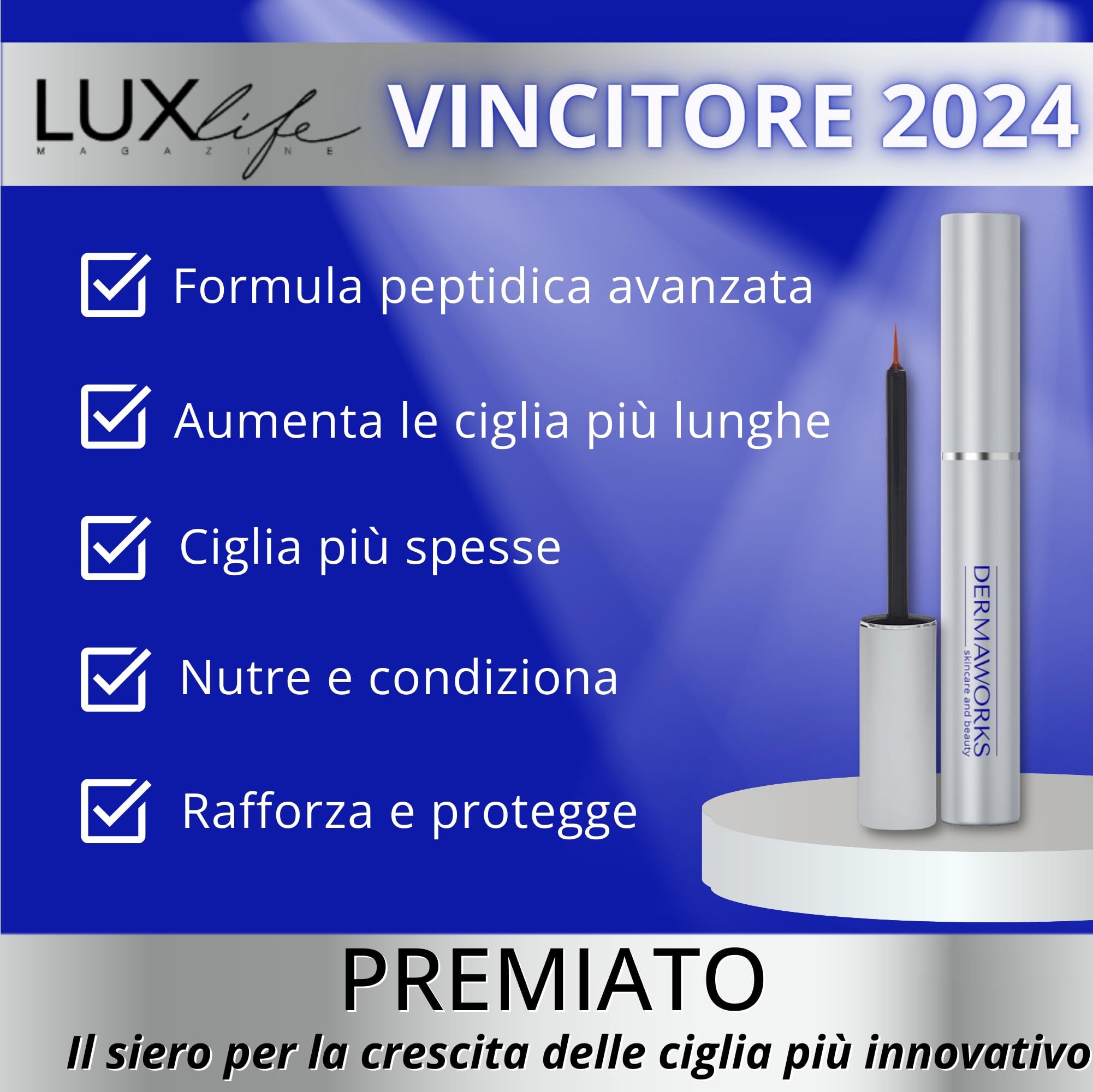 SPECTACULASH SIERO CIGLIA ALLUNGANTE (XL 8ml) Volumizzante e Rinforzante - Formula Peptidica Avanzata Crescita Naturale - Alternativa senza olio all' Olio di Ricino per Ciglia - Lash Serum DERMAWORKS