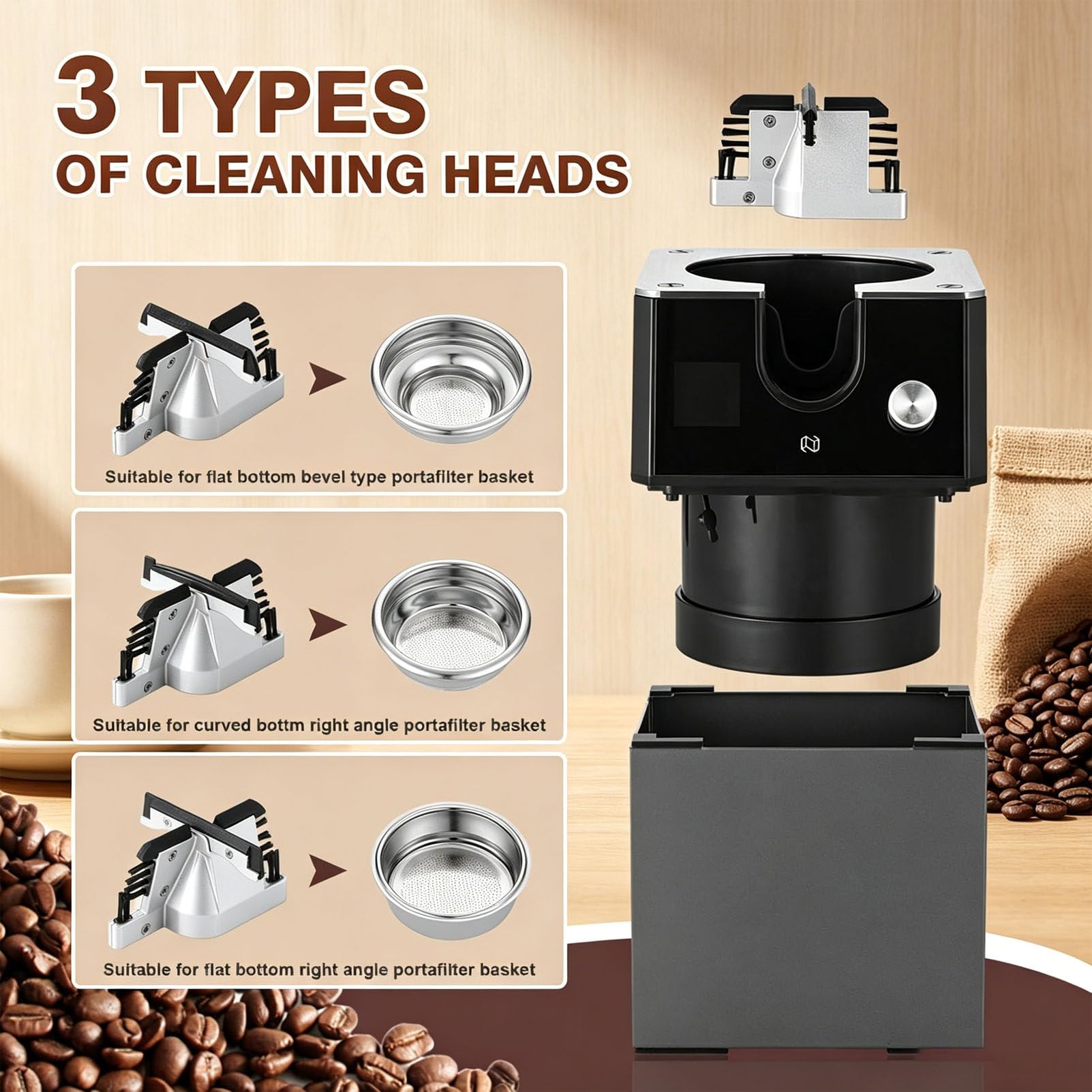 Limpiador automático de portafiltros para Espresso con Cabezales de Cepillo Intercambiables, Seguro y fácil de Usar en el hogar y en establecimientos comerciales 110V