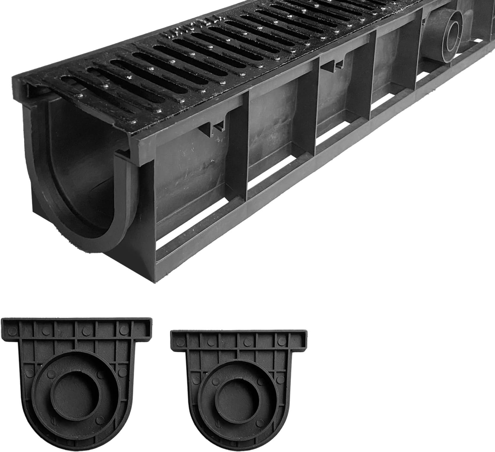 Channel Drain with Ductile Iron Grates-39.4Lx6.1Wx5.5H in. Deep Profile Trench Drain System for Driveway,Trench Drain for Garage,Parking Lot,Heavy Duty Channel Drain with Metal Grate