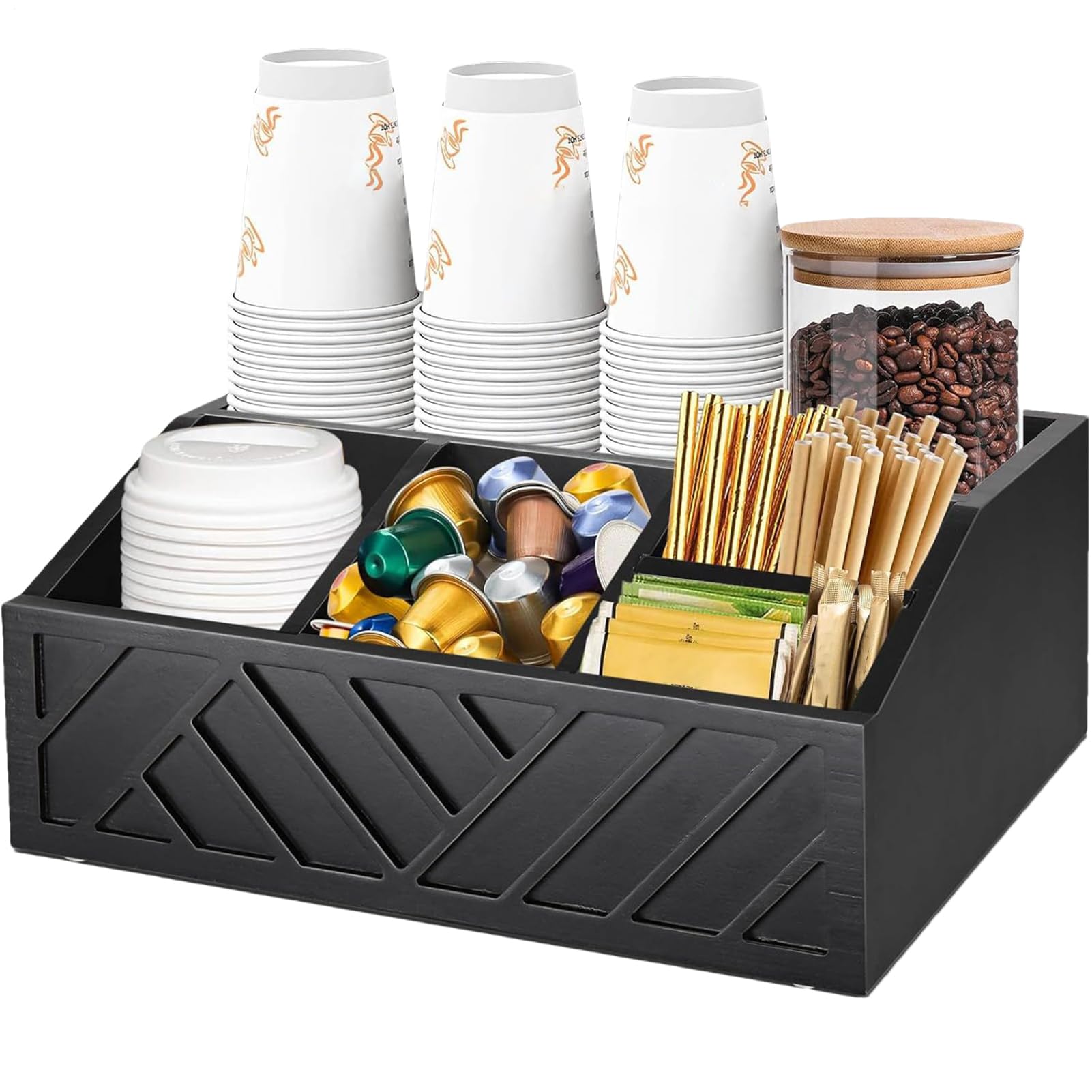 Générique Organisateur De Comptoir Pour Café | de Rangement en Bois pour Sirop,Boîte de Rangement Multifonction à Compartiments, Fournitures de Cuisine pour Maison