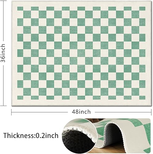 Miniatura 2 de Tapete para silla de oficina para suelo de madera dura y azulejos, tapete bohemio verde a cuadros de 48 x 36 pulgadas, tapete de pelo bajo para