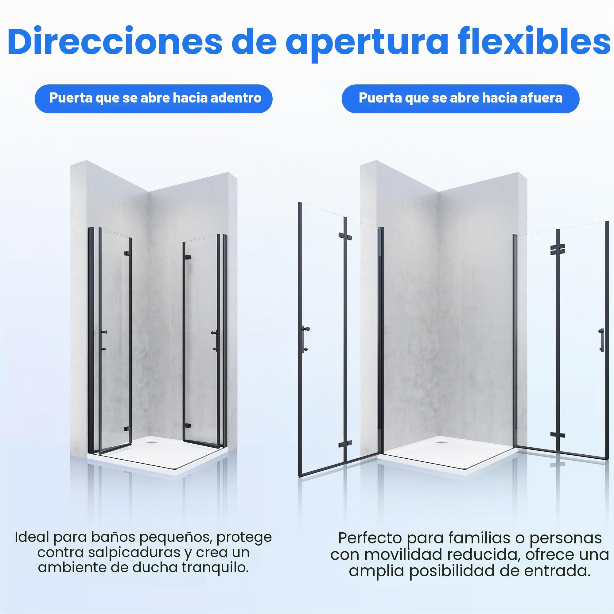 Sonni Mampara de ducha de 180º con entrada en esquina, 80 x 100 cm, color negro, puerta plegable, nano, 6 mm, altura 195 cm, puerta plegable