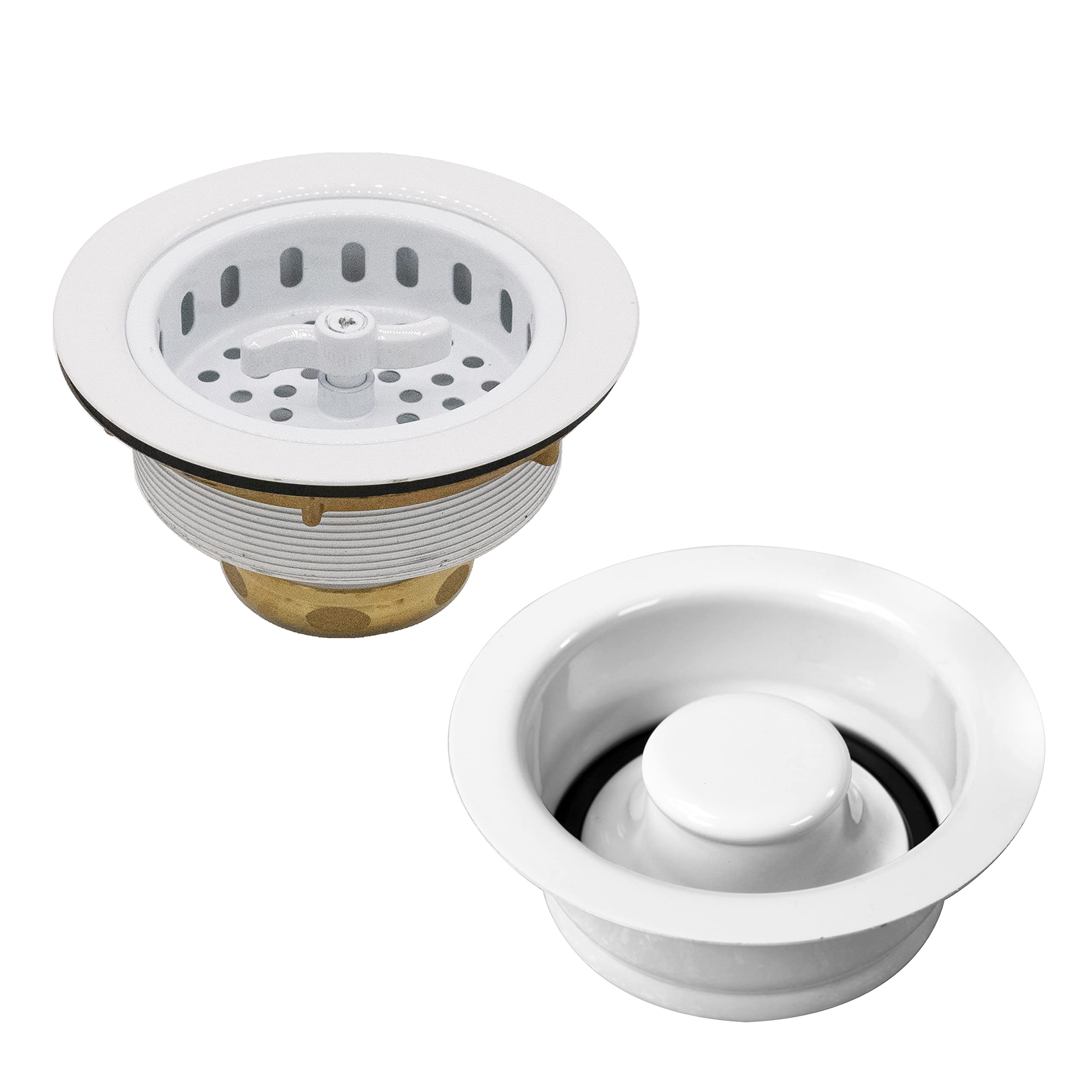 Westbrass D2155-50 Wing Nut Style Large Kitchen Basket Strainer with Waste Disposal Flange and Stopper, Powder Coat White