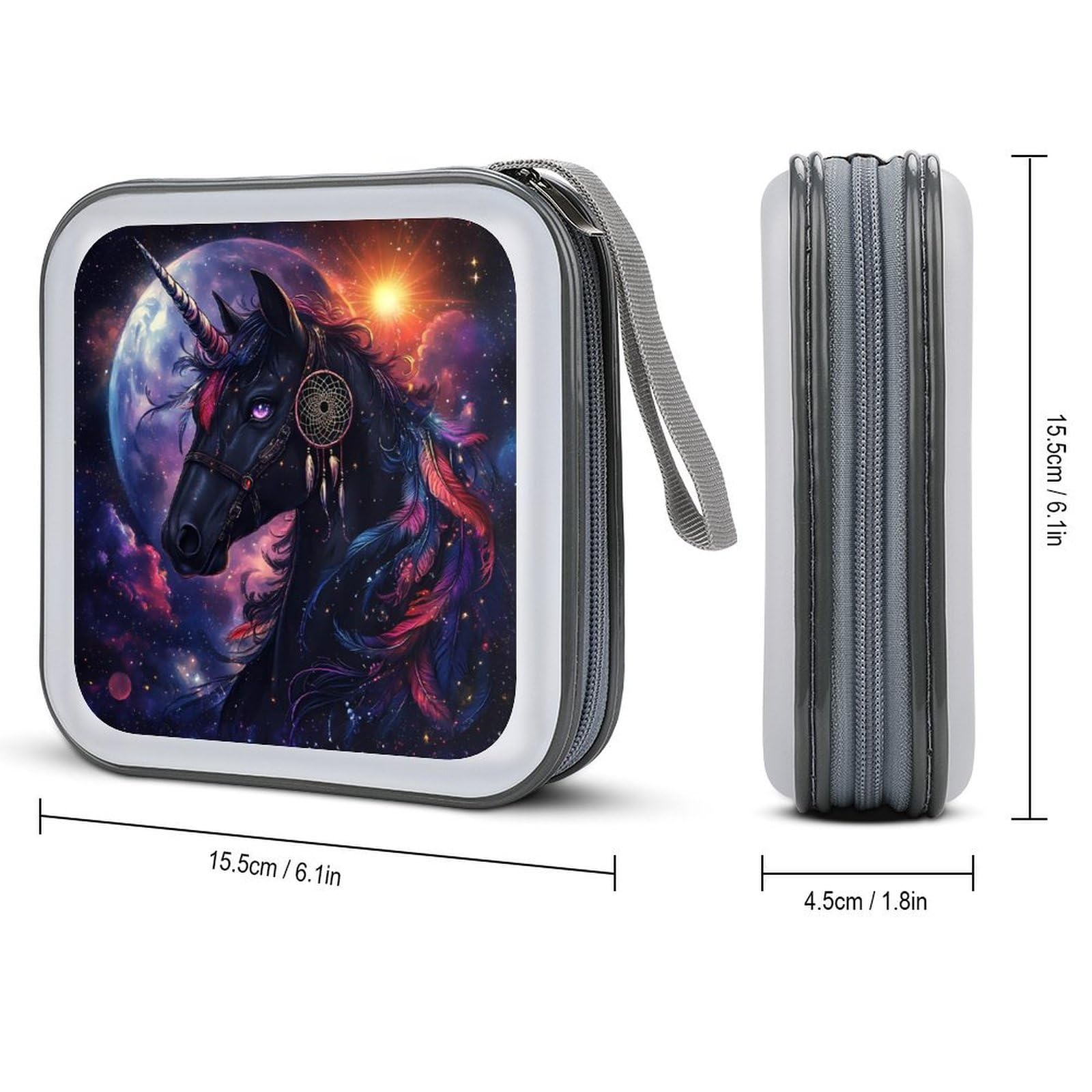 Un-icorn Black Horse Fantasy CD Case Portable DVD Holder Storage Organizer for Home Travel