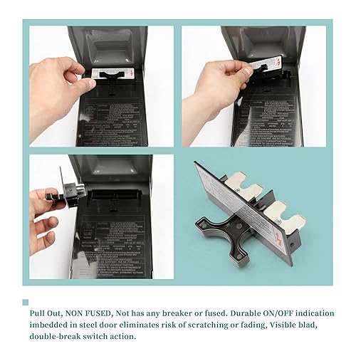 Miniatura 5 de WeCooper Interruptor de desconexión, No fusionado, 60A 2 polos 3 cables 1Phase 240VAC AC, Extraíble, Metal, Gris