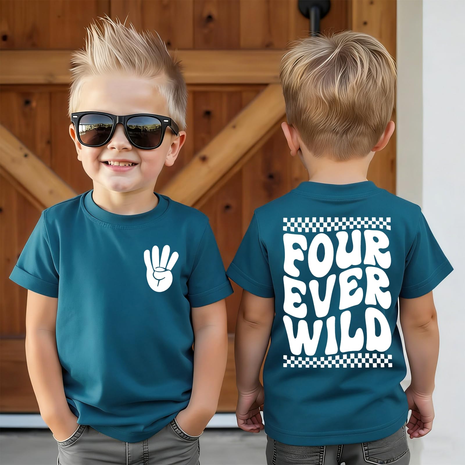 4° compleanno ragazzo t-shirt Four Ever WILD stampa maglietta quarto compleanno maglietta per ragazzi bambini maglietta estiva a maniche corte top quattro anni annuncio abiti