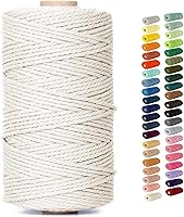 KMALADO Natural Macrame Cord 3mm x 109 Yards - Soft 4-Ply Twisted Cotton Rope for Wall Hangings, Plant Hangers & Crafts