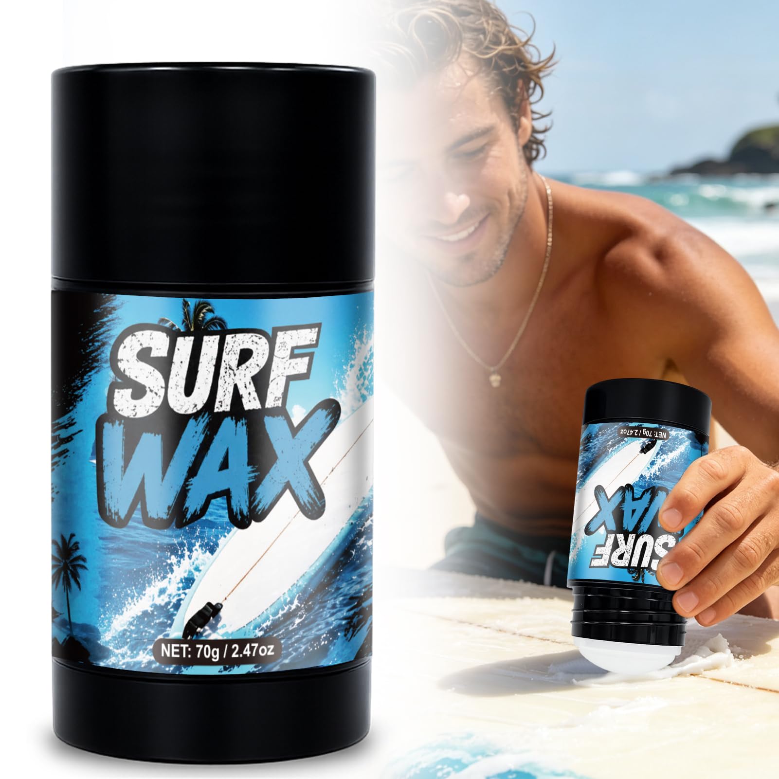 Surf Wax, Skiwachs, Surfboard Wax, Geeignet für Wasser, Surfing, Hoher Grip und rutschfest, Langlebig, Leicht Aufzutragen, Ideal für Surfbretter, Snowboard, 70g