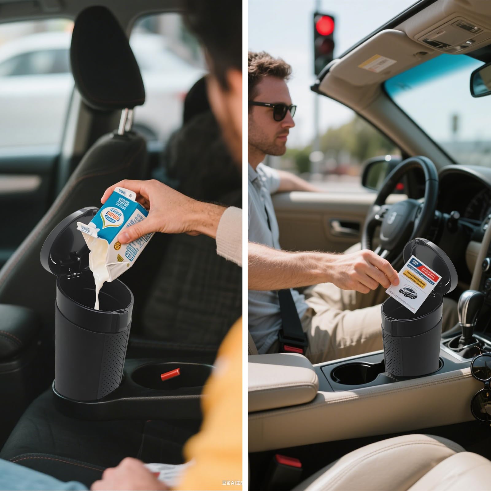 Car Trash Can Bin with Lid Leakproof Garbage Can for Vehicle Mini Trash Bin with 90 Attached Trash — view 6