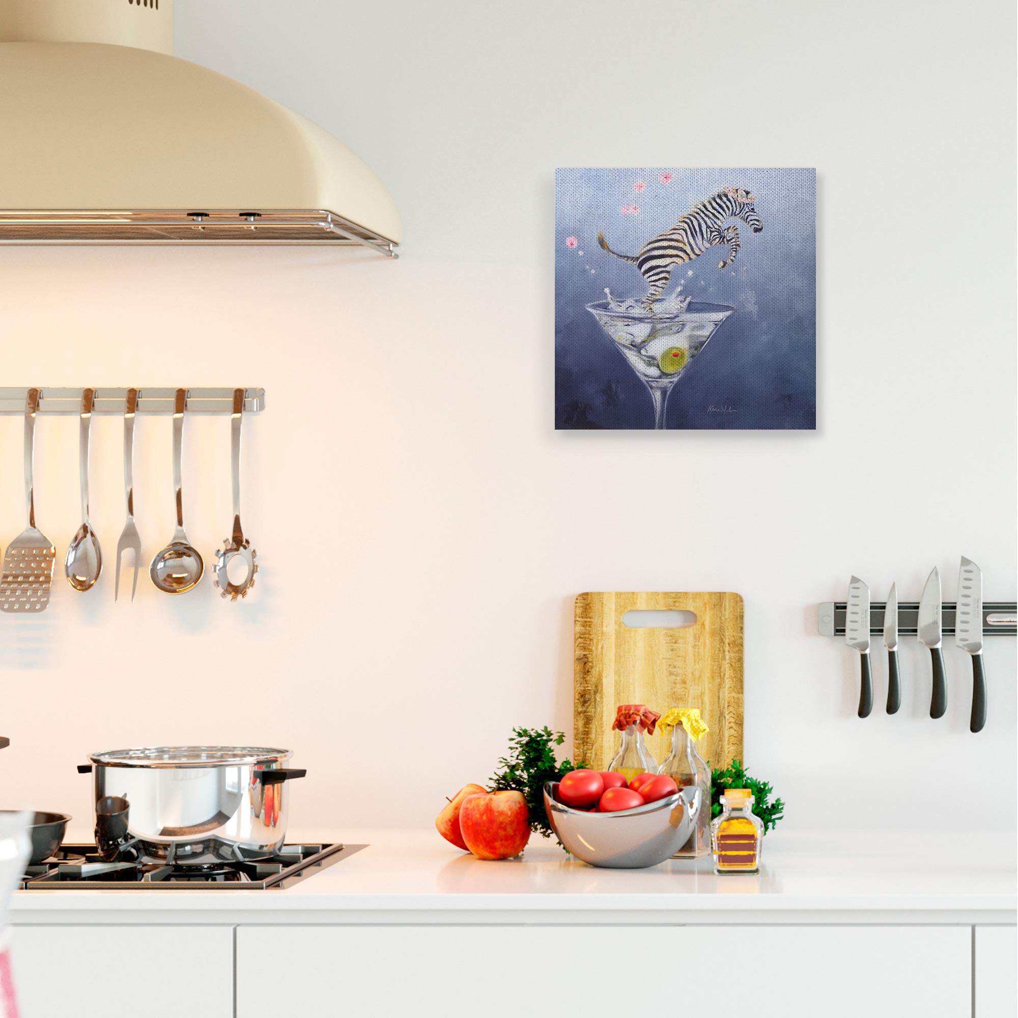 Stupell Industries Zebra Leaping from Martini Glass Olive Canvas Wall Art, 17 x 17, Blue