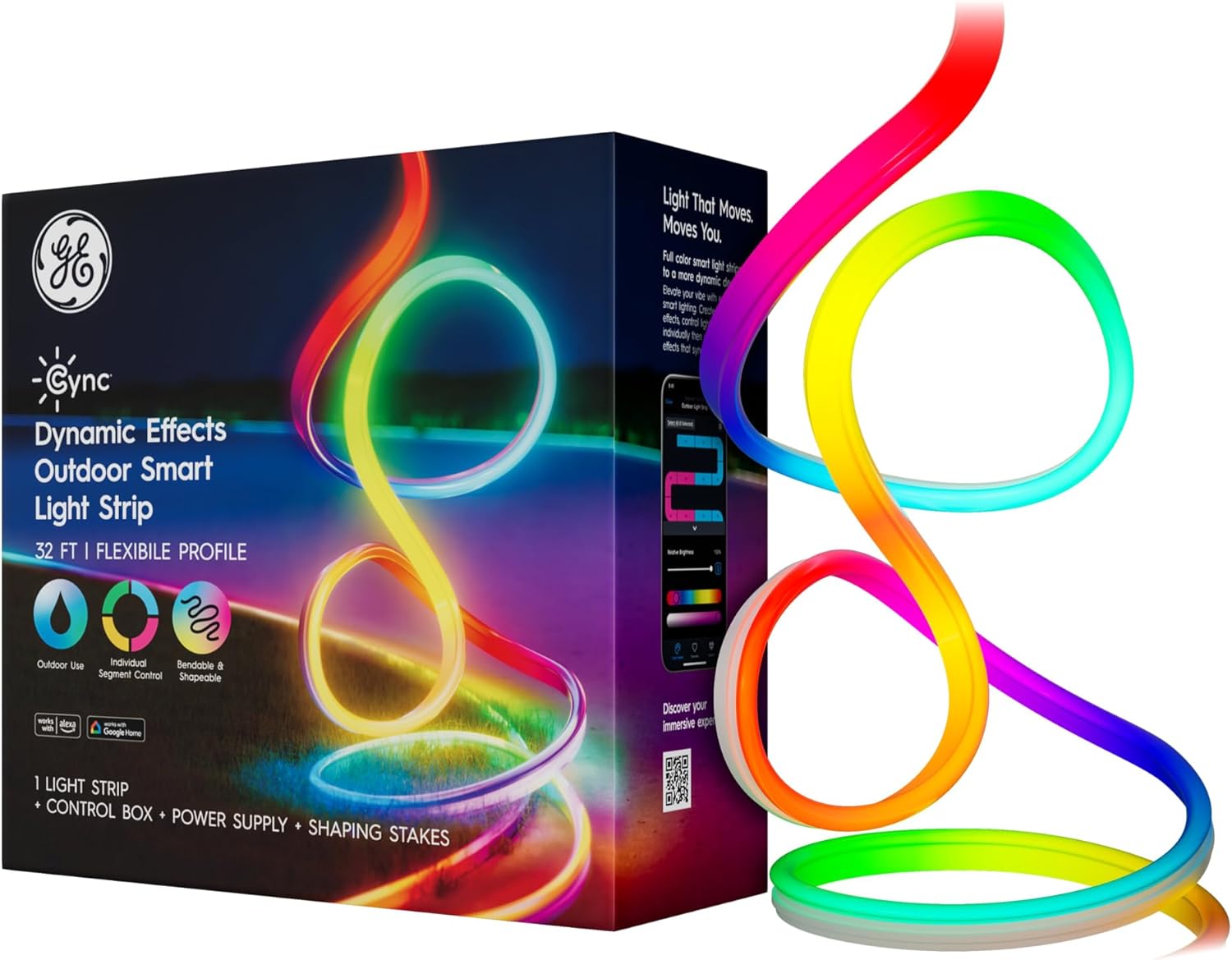 Cync GE Dynamic Effects Smart LED Light Strip with Music Sync, Color Changing Outdoor Light Strip, Works with Alexa and Google Home, 32ft Waterproof Light + Power Supply Cync GE Dynamic Effects Smart LED Light Strip with Music Sync, Color Changing Outdoor Light Strip, Works with Alexa and Google Home, 32ft Waterproof Light + Power Supply