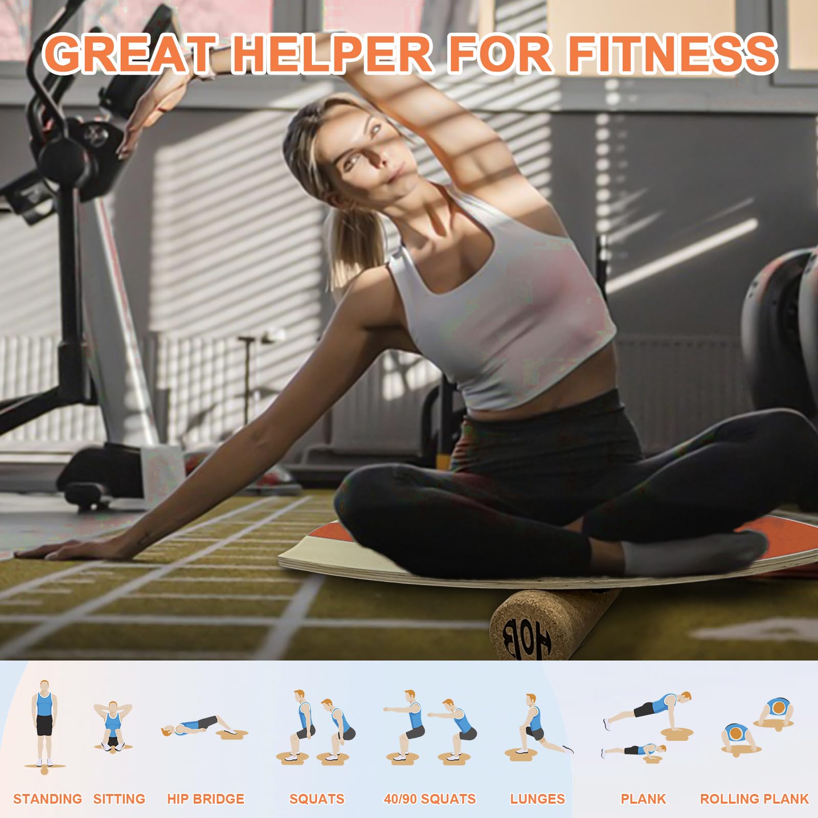 Balance Board Trainer, Wooden Balance Board with Cork Roller, Wooden Trainer Board for Beginners & Experts, Indoor Surfboard, Improved Stability and Core Strength