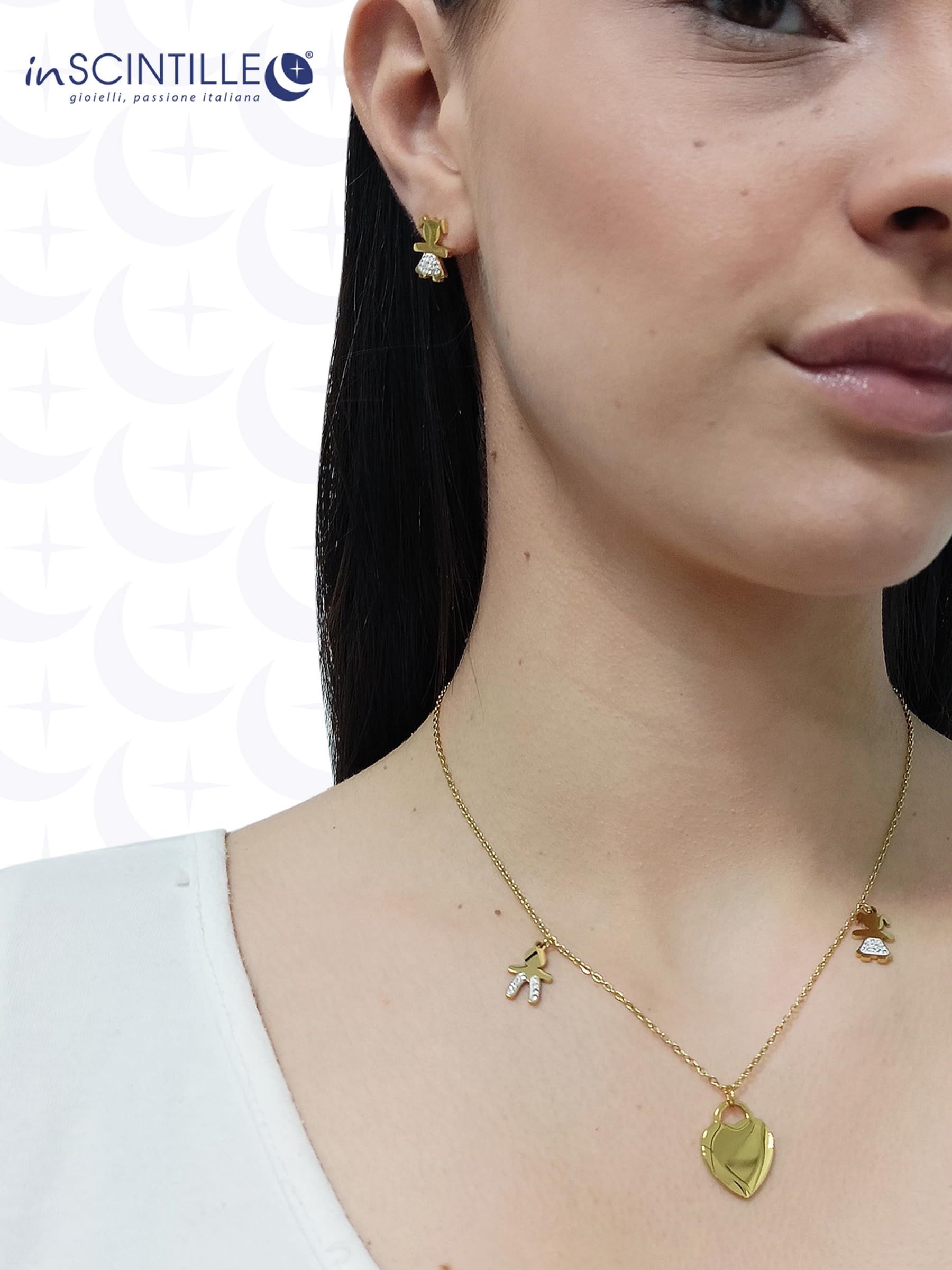 inSCINTILLE Collana Donna in Acciaio Inossidabile con Ciondolo Bebè e Cristalli Strass