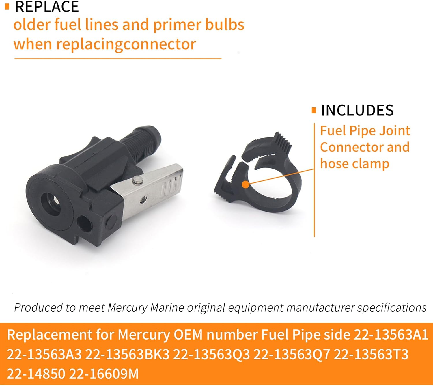13563A3 3/8" Marine Boat Fuel Pipe Joint Connector Compatibles With Mercury Mariner Outboard Motors Replacement 22-13563Q3 Sierra 18-8076