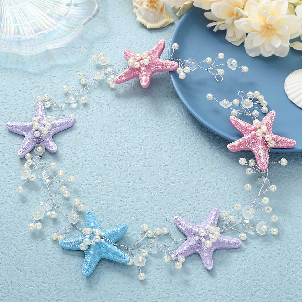 HINZIC 3 Pezzi Cerchietti Per Capelli A Forma Di Stella Marina Con Strass Fatti A Mano Con Perle Conchiglie E Sirene Cerchietti Per Capelli C~p122755951