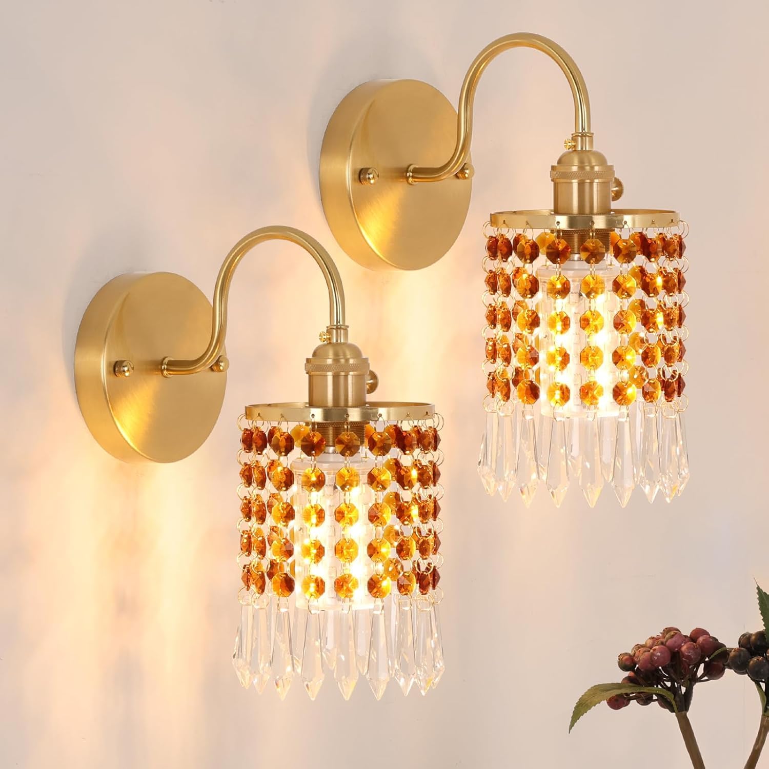 OOWOKS Crystal Wall Light Rechargeable Dimmable Batterypowered Vintage No Mains Connection 5400mAh 3 Colours + RGB Rechargeable Wall Light with Remote Control Crystal Bedside Lamp Gold,A