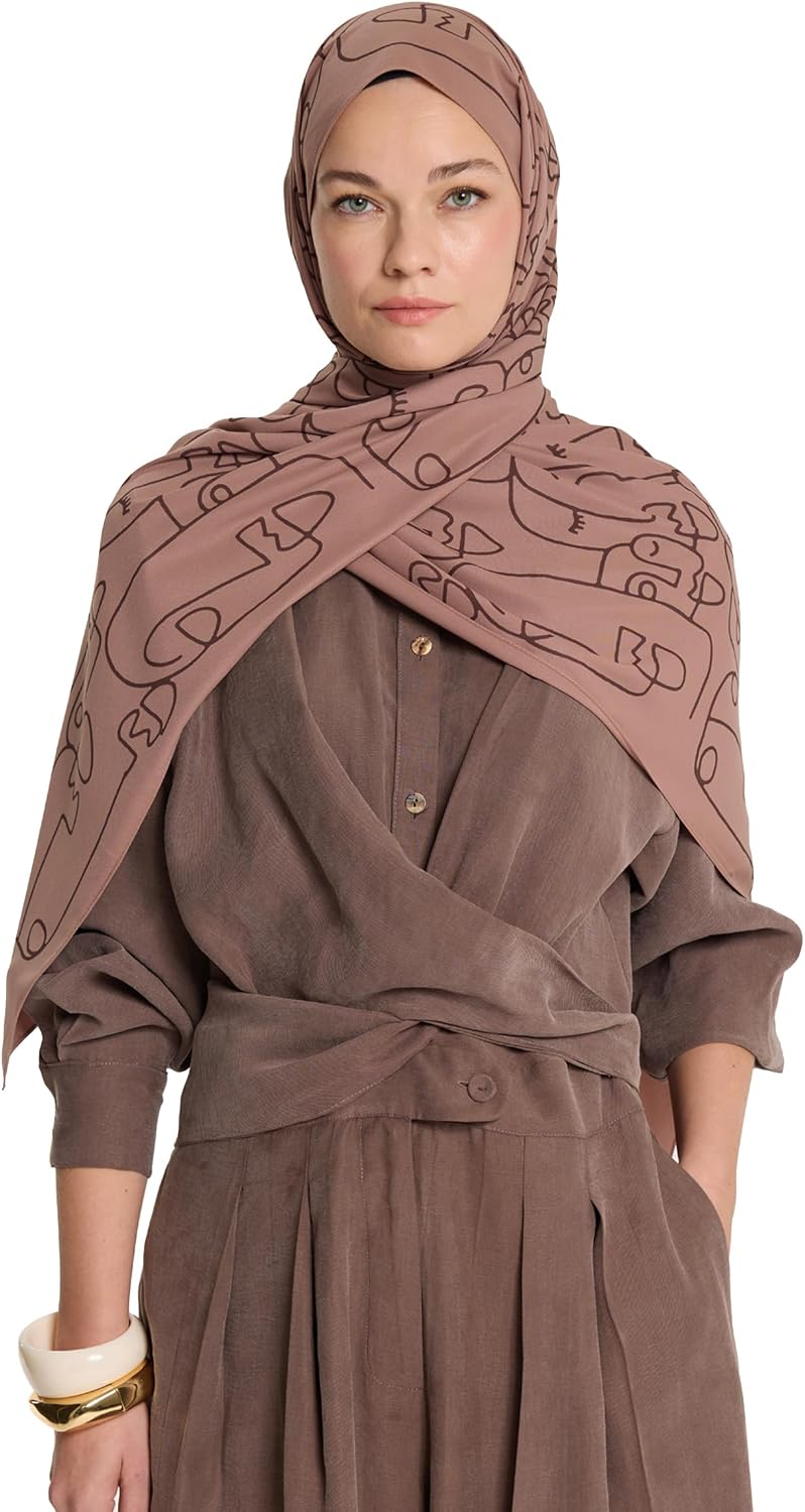 Patterned Medina Silk Hijab-Marginal Pattern Scarf For Women - Made in Turkiye