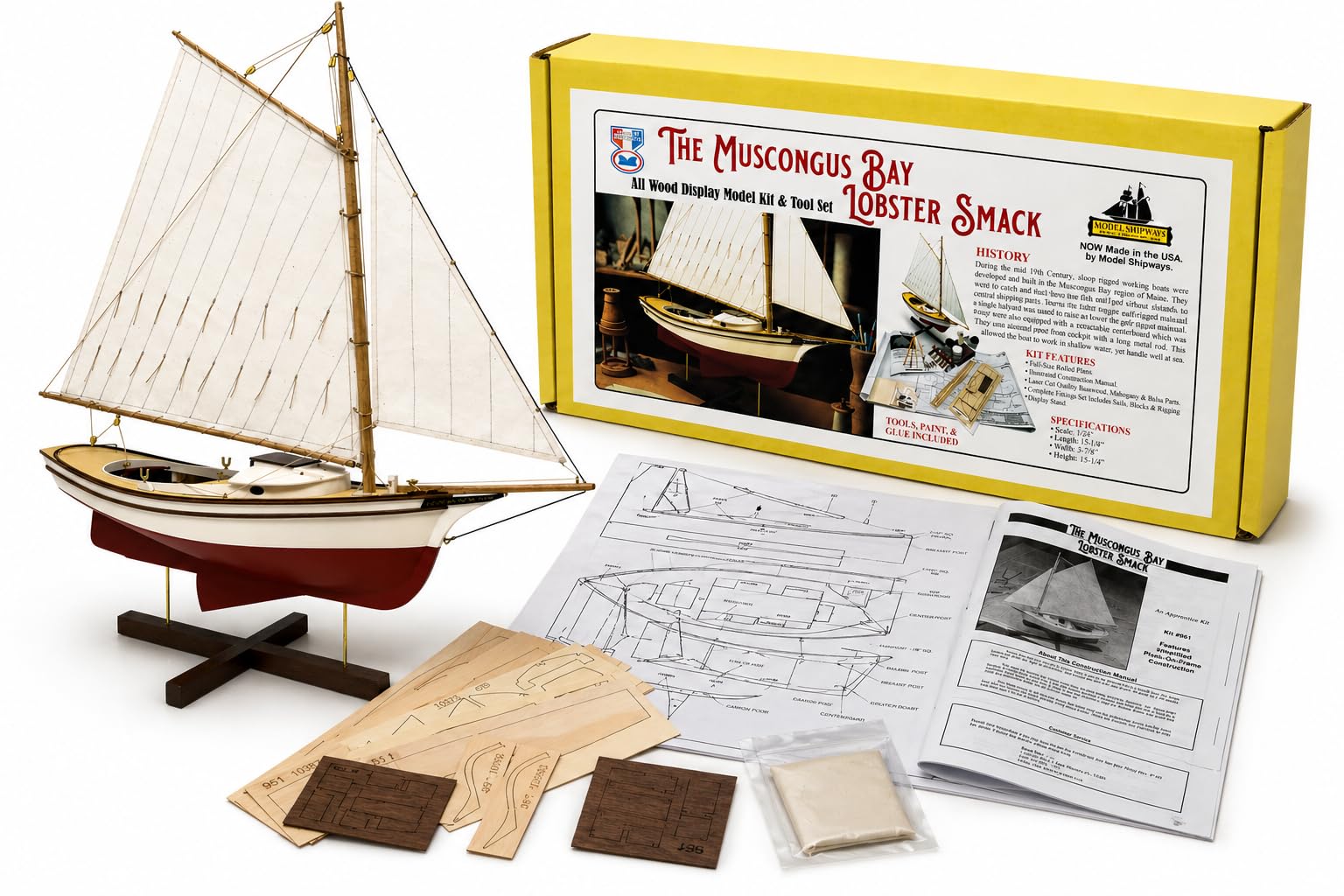 Midwest Muscongus Bay Lobster Smack 1:24 Wooden Ship Model Building Kit for Adults DIY Woodcraft Self Assembly