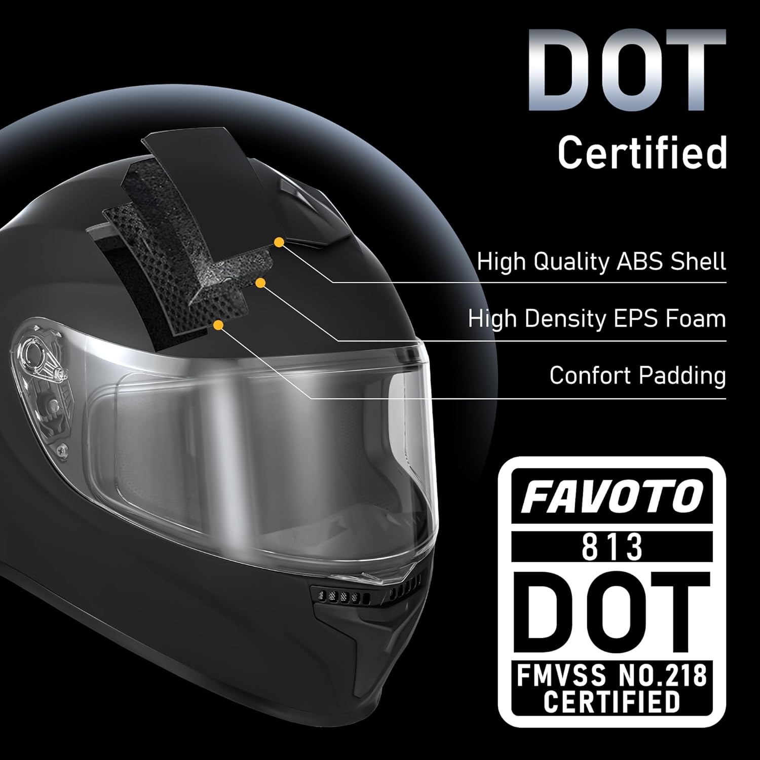 Favoto Full Face Motorcycle Helmet with 2 Visors and Anti-Fog Film, DOT Approved Street Bike Helmet for Adult Men Women Matte Black Size Large