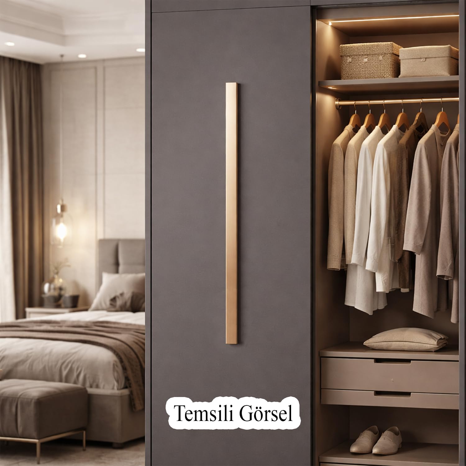 Lada Bronz Renk Metal 800 mm 80 cm Uzun Mobilya Çekmece Dolap Kulpları Mutfak Dolabı Kapak Kulbu