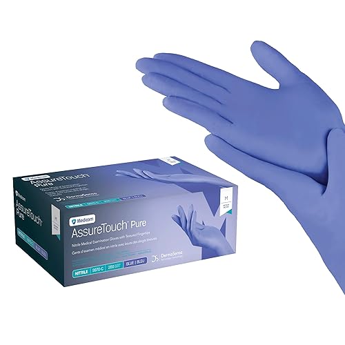 Medicom AssureTouch - Guantes de nitrilo puro para examen médico, medianos, 3 mil, 200 unidades, guantes desechables sin látex, sin polvo