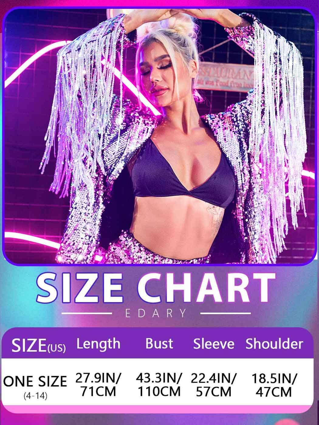 EVILD Women’s Sequin Fringe Jacket Pink Sparkly Blazer Jackets Glitter Tassel Outfits - Image 4