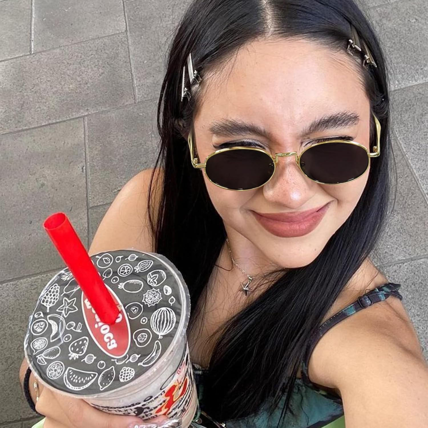 Retro Oval Sunglasses for Women Men UV400 Protection Trendy Metal Frame Sun Glasses with Unique Temple Design - Image 5