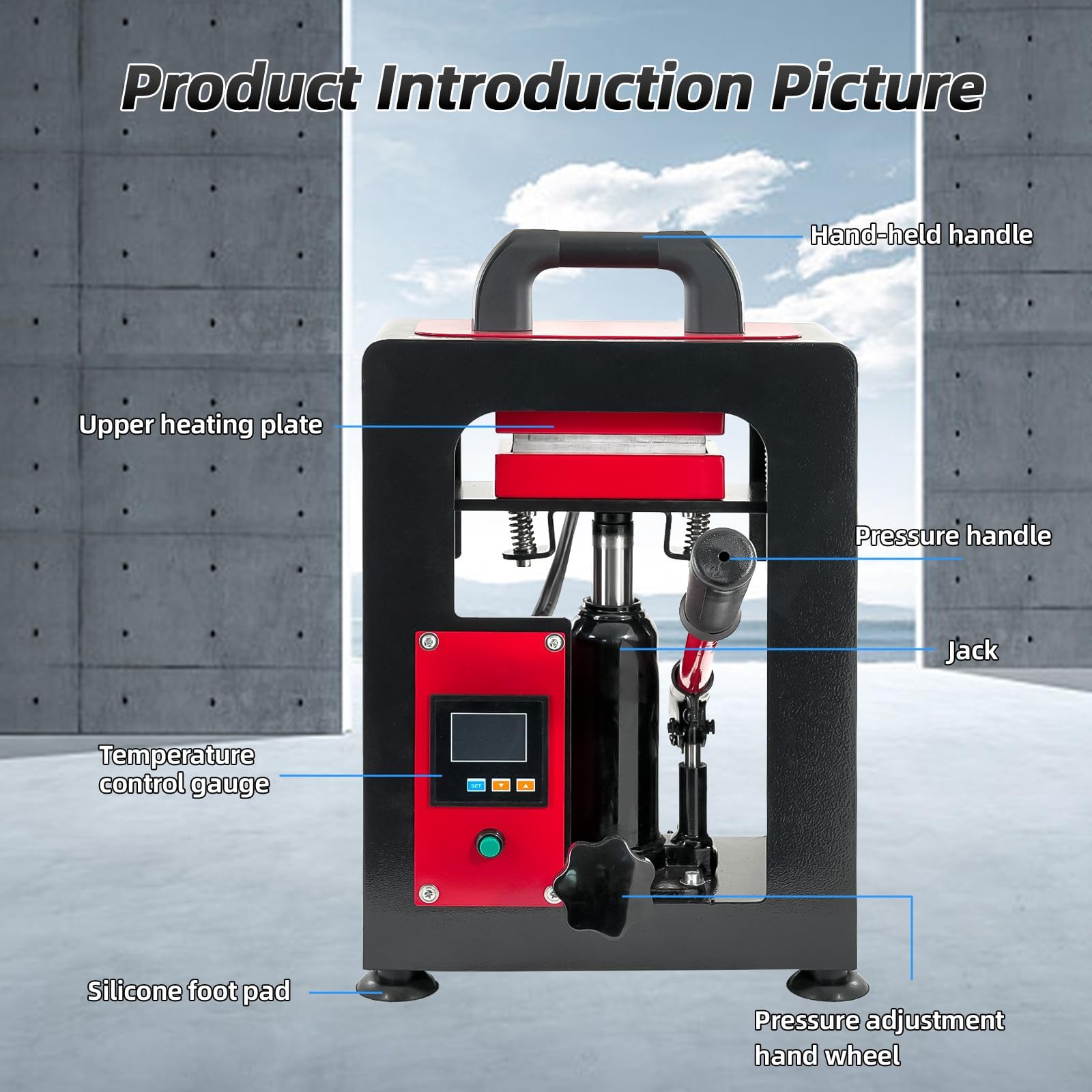Máquina hidráulica de prensa en caliente, 600W Máquina de prensa de calor hidráulica manual 5 toneladas de presión Extractor de colofonia para bares de café y hogar, rojo