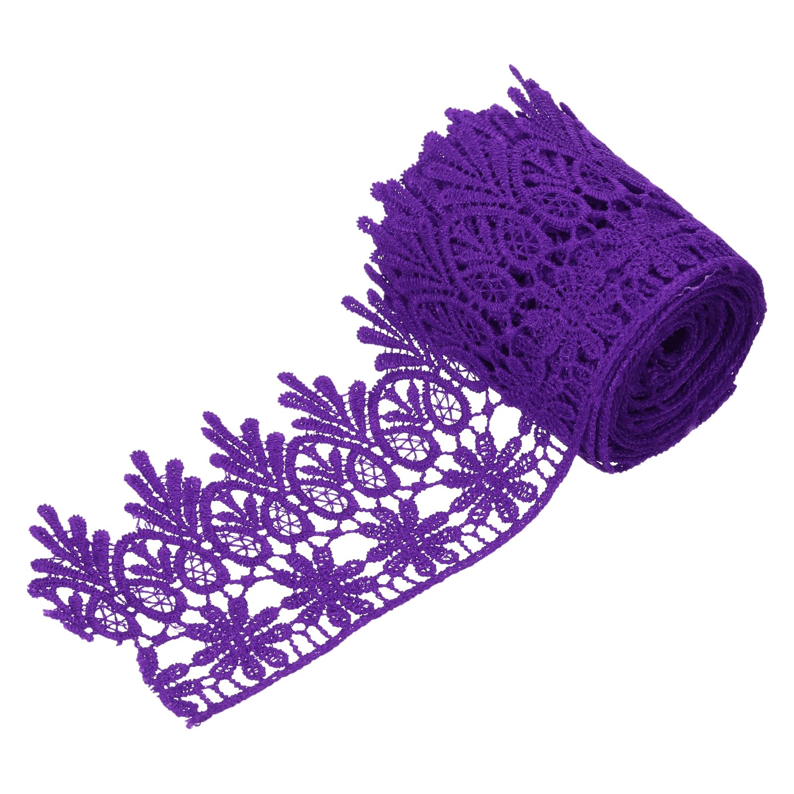 sourcing map 3 Inch Wide 3 Yard Lace Ribbon Floral Pattern Purple Embroidered Edge Lace Trim Ribbons for Sewing Making, DIY Crafts, Gift Wrapping, Wedding Decor