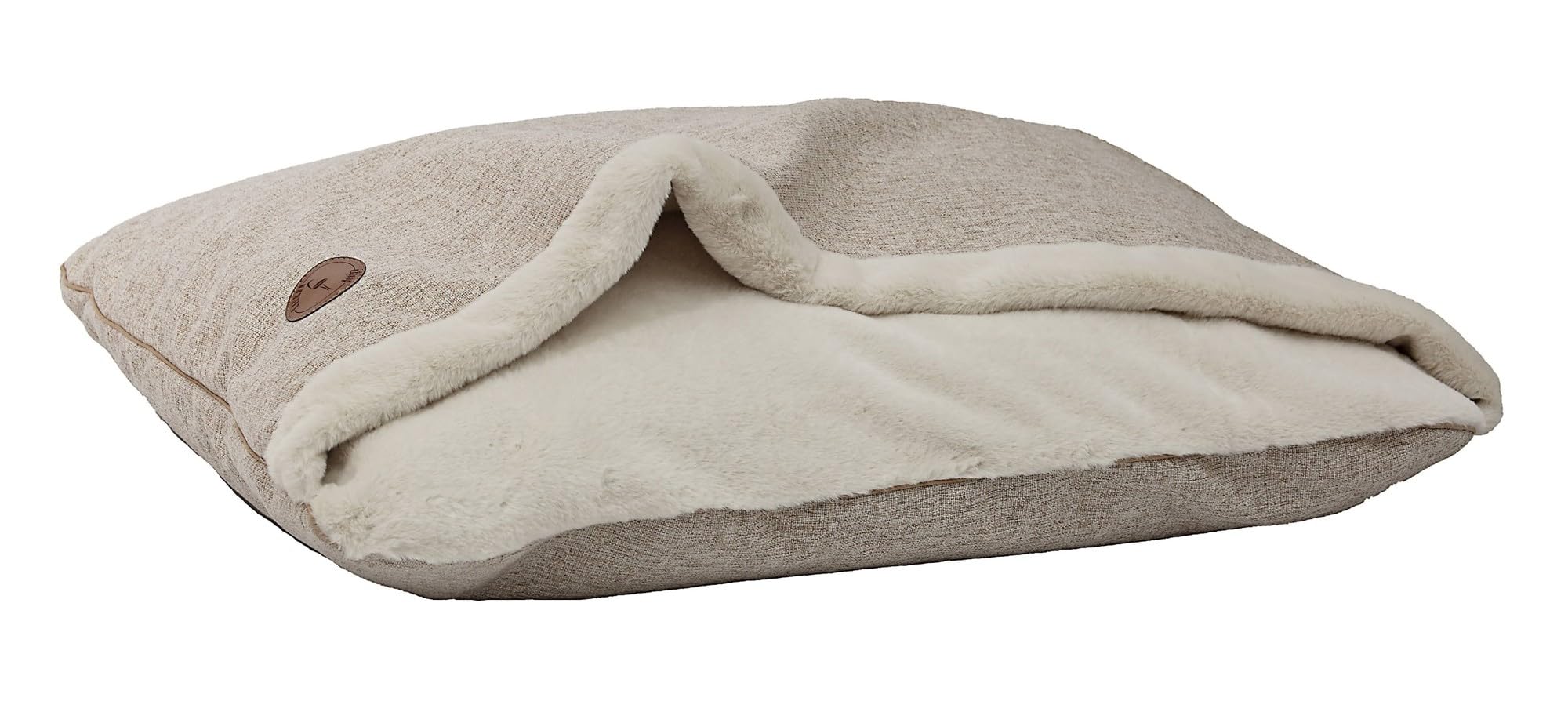 Lauren Design NEL Hundebett für Mittelgroße und Kleine Hunde - Flauschiges Katzenbett Haustierbett Mit Kapuze, Rutschfest und Waschbar (Beige Natura, XL 100 x 80 cm)