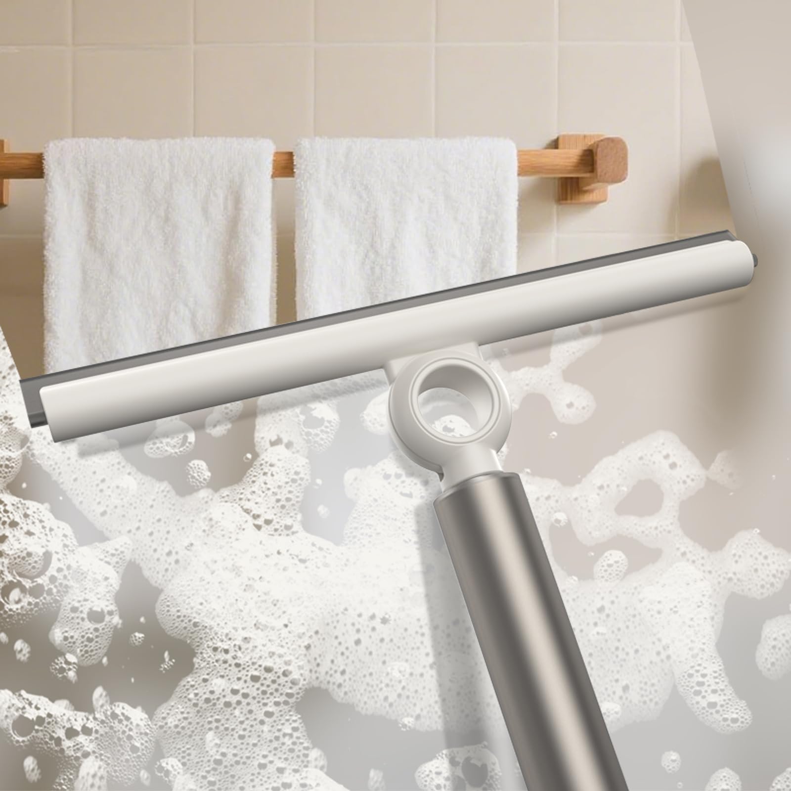 Professioneller ausziehbarer Abzieher Duschabzieher mit 25,4 cm Silikonklinge, Teleskopgriff für Fenster und Duschglas, Silber