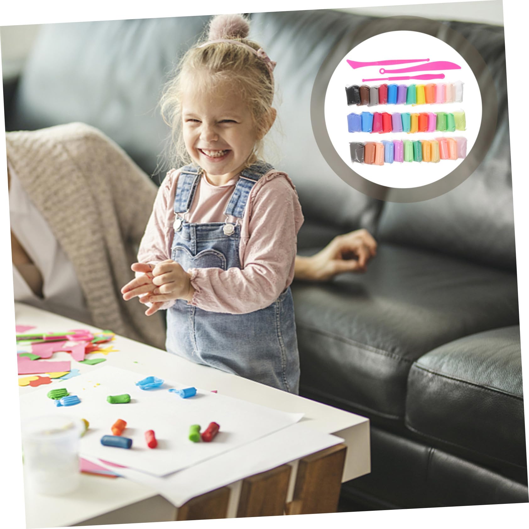 Gatuida Juego de Arcilla para Manualidades 36 Colores para Niños, Kit de Plastilina de Secado al Aire Herramientas Seguras, Accesorios para Modelar Adecuado para Aula y Hogar, Obsequio