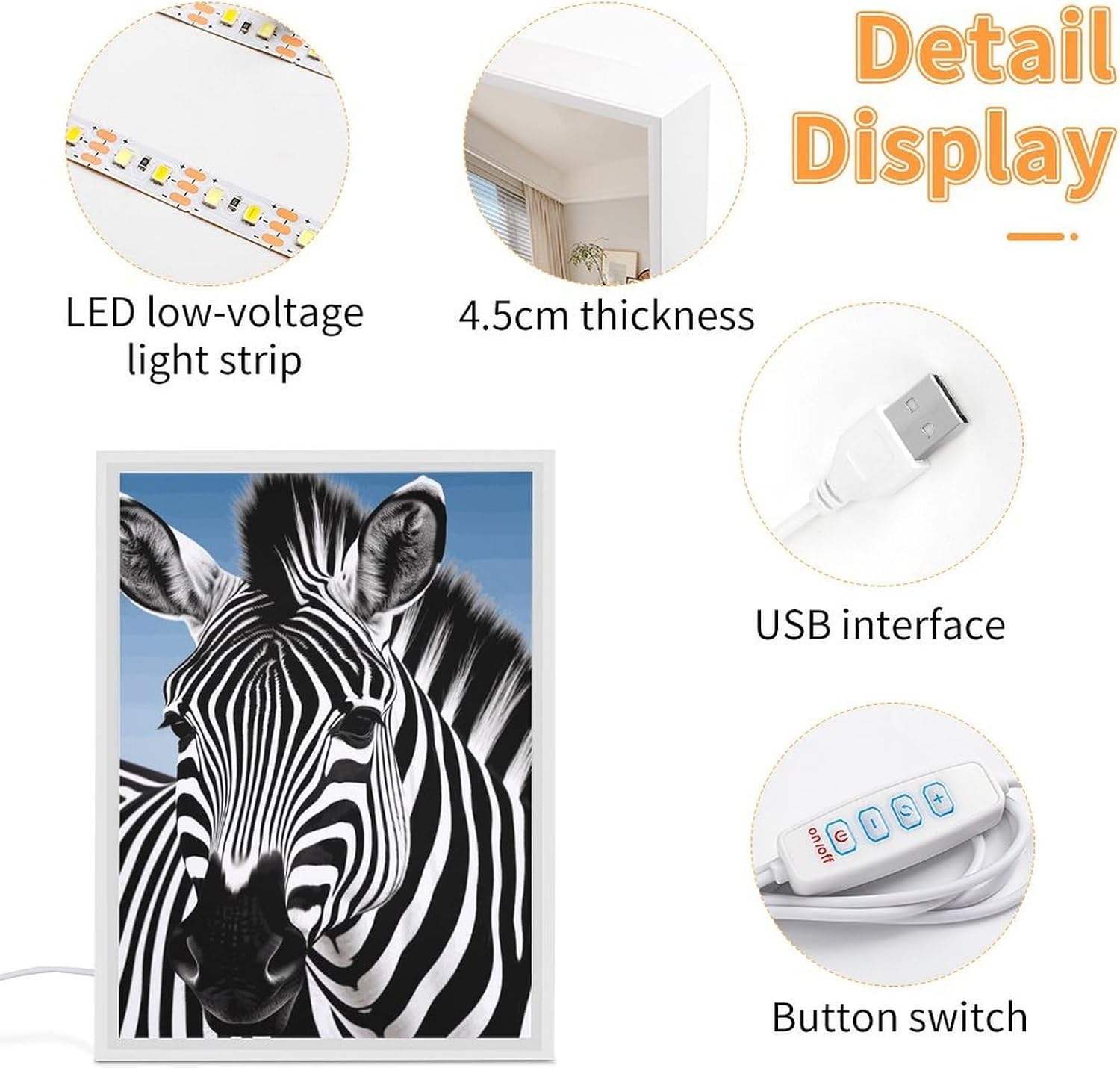 Zebra Vanity Mirror with Lights Lighted Makeup Mirror with 3-Color Lighting Dimmable LED Makeup Mirror for Vanity Desk Tabletop Bedroom Dressing Room image 4