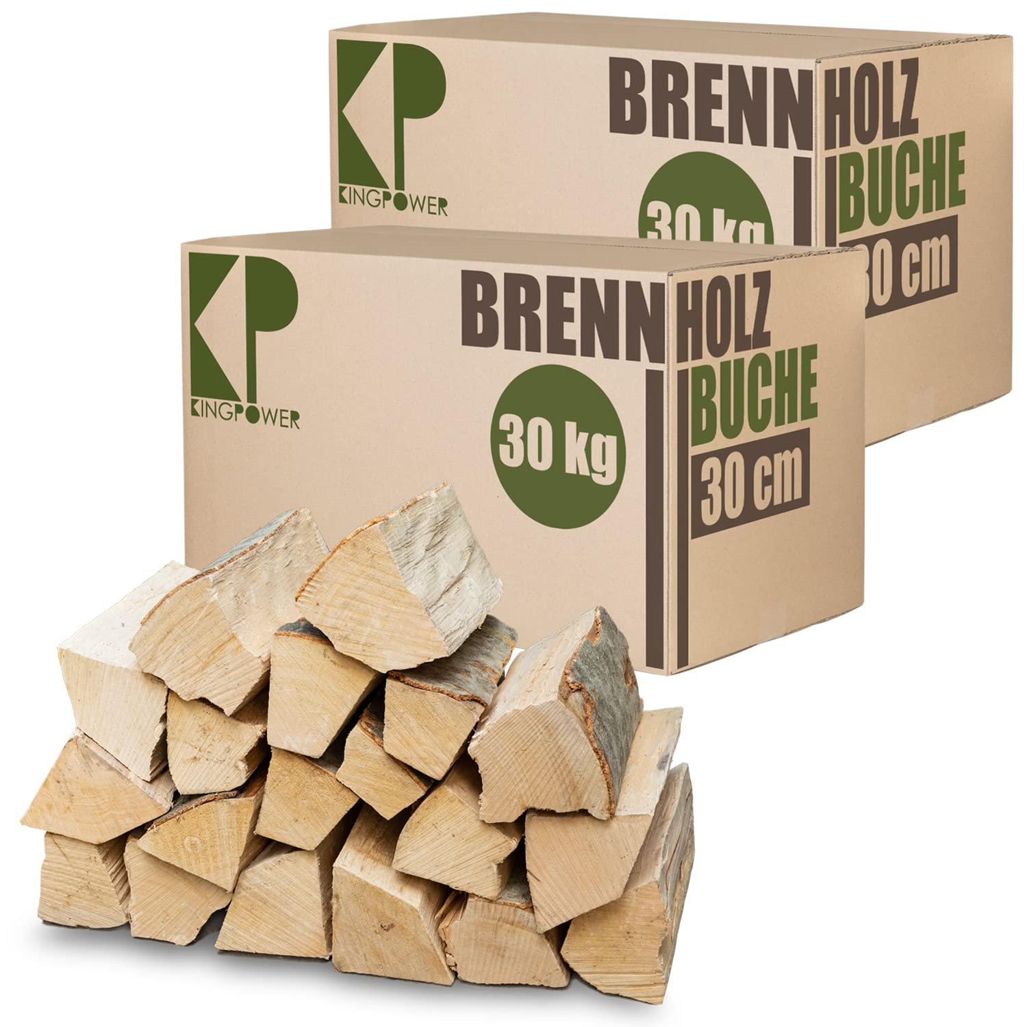 Leña Madera 60 kg para Estufa y Chimenea Brasero Parrilla Cesta de Fuego Troncos de Madera de Haya 30 cm Kingpower