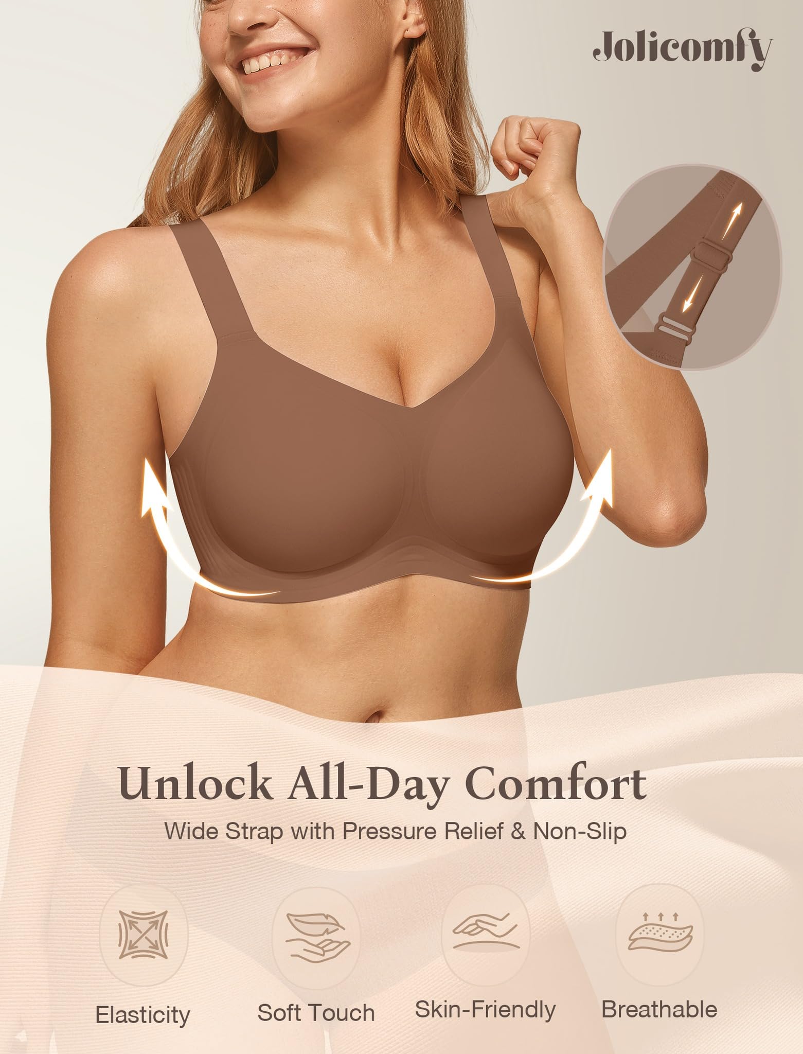 JoliComfy Reggiseno Senza Ferretto Reggiseni Donna Push Up Senza Cuciture Comodo Morbido Bonus Allunga Reggiseno