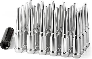 M14x1.5 Spike Lug Nuts 24 Pcs, Chrome Spiked Lug Nut with Spline Key for Chevy Silverado 1500 GMC Sierra Yukon Tahoe Ford F150, 14mm x1.5 Acorn Solid Metal Truck Lug Nut Wheel Accessories