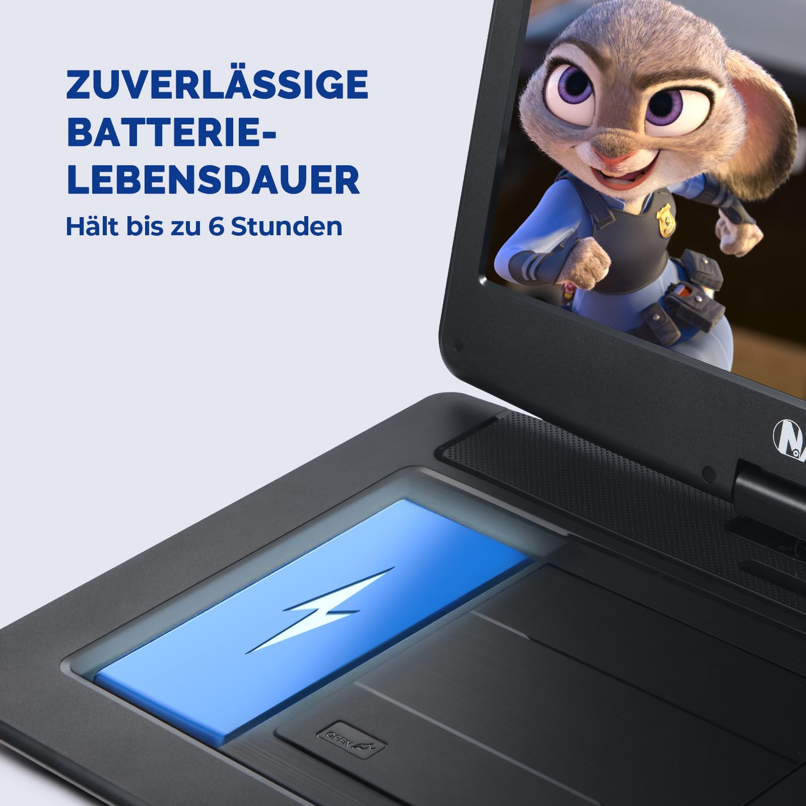 NAVISKAUTO 17,5'' Tragbarer DVD Player Auto Mit 15,6 Zoll HD Bildschirm, HDMI Eingang, 6 Stunden Akku, Mobiler DVD-Player Für Kinder Unterstützt USB, SD Karte, Sync TV/Projektor