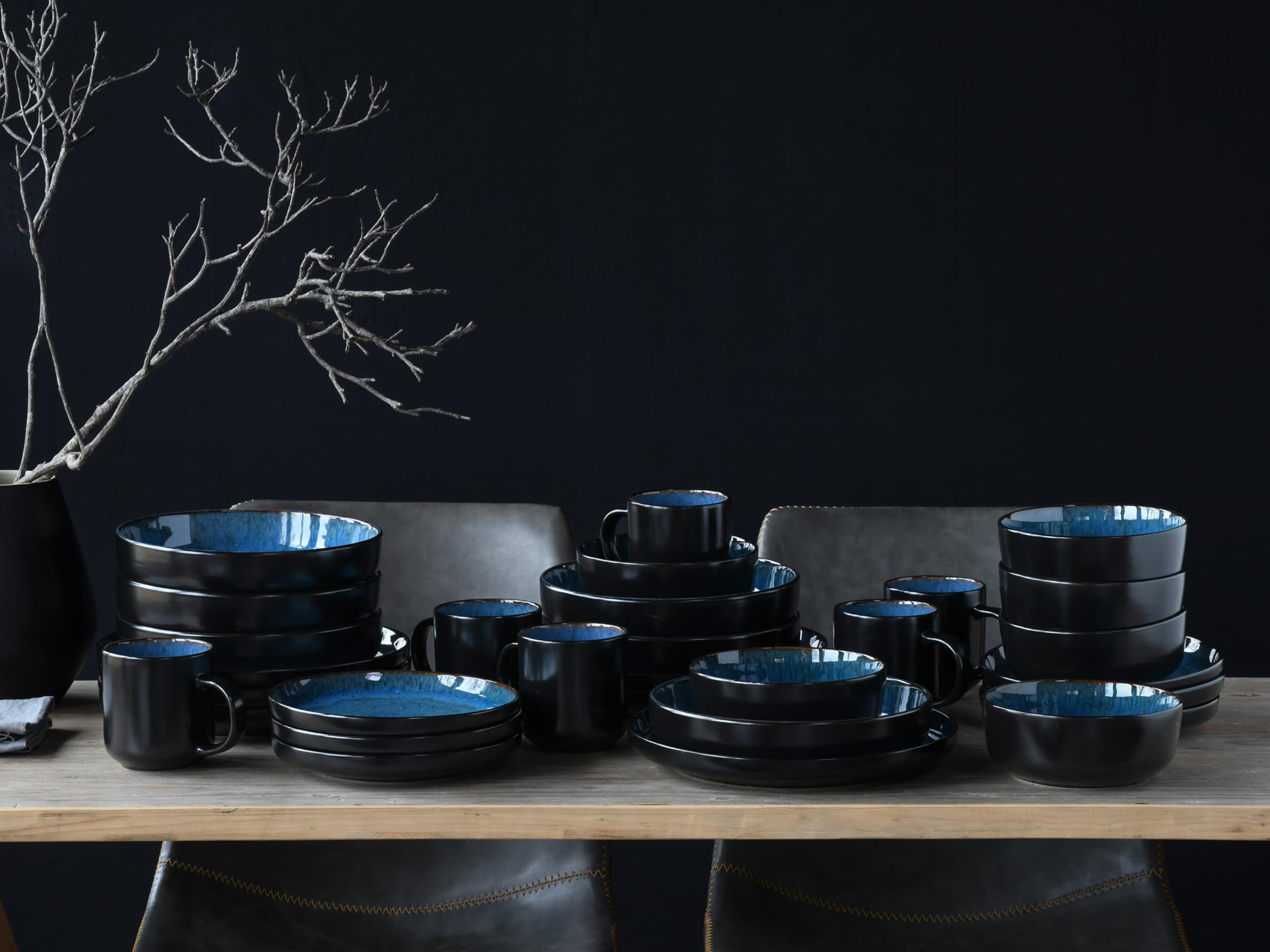 CreaTable, 21549, Série Nordic Fjord Blue, service de vaisselle 30 pièces, service de table en grès.