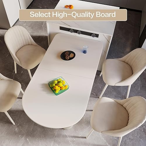 Miniatura 3 de Juego de comedor de 5 piezas, mesa de comedor moderna de 55.11 pulgadas con 4 sillas, juego de mesa de cocina blanca para 4 personas, mesas de