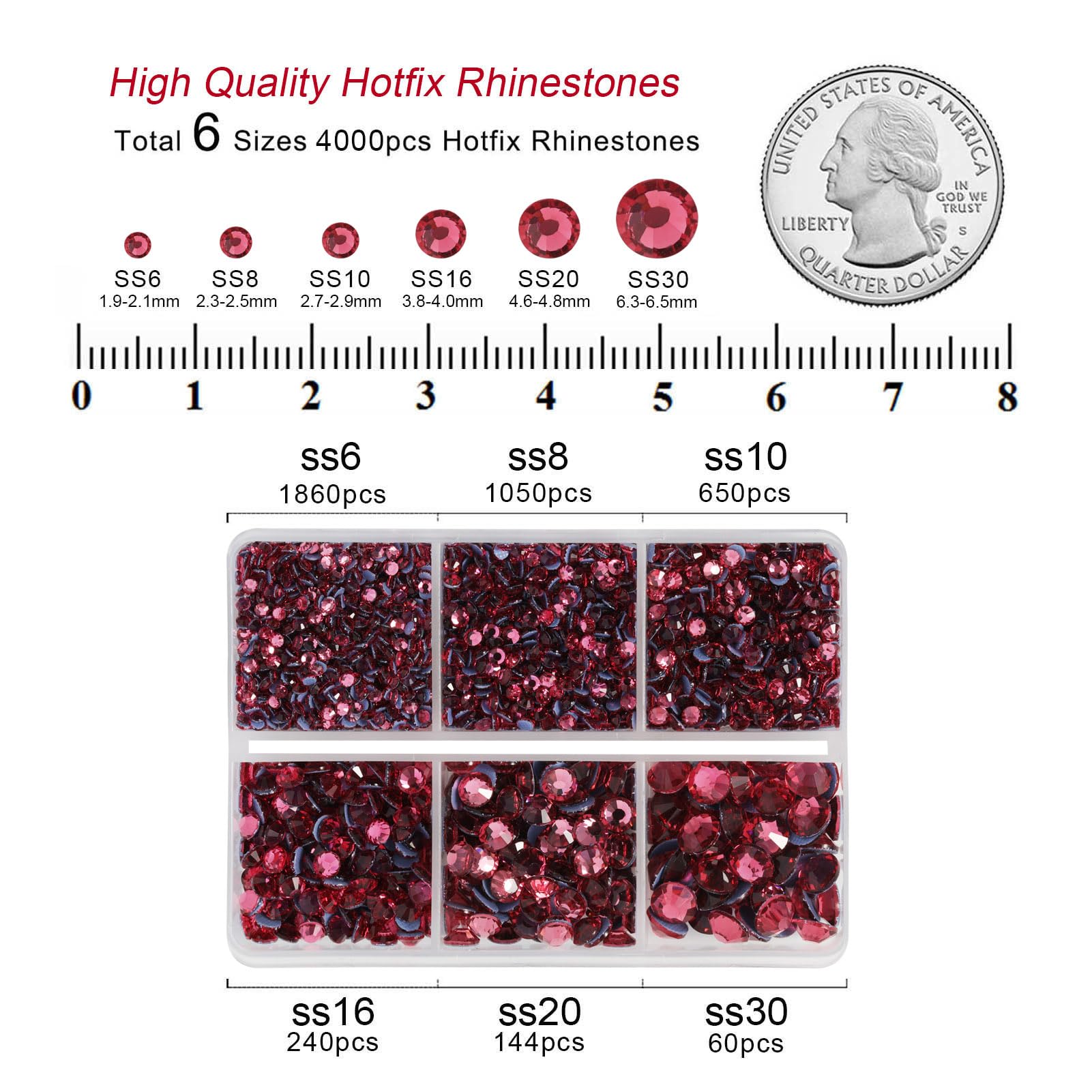 BEADSLAND Hotfix Rhinestones,4000 PCS Rose Rhinestones for Clothes Crafts Mixed 6 Sizes with Wax Pencil and Tweezers Kit,SS6-SS30,Rose - Image 4