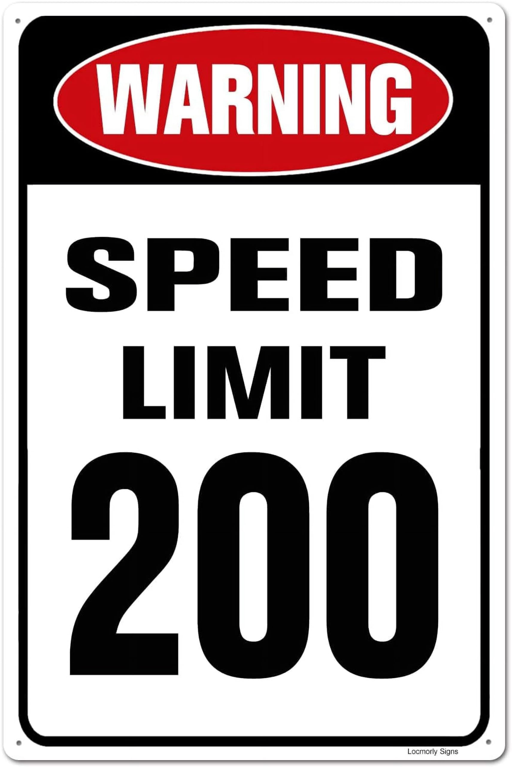 (2-Pack) Warning Metal Tin Sign, Speed Limit 200 MPH Sign, 8x12 Inch, Man Cave Bar Decor