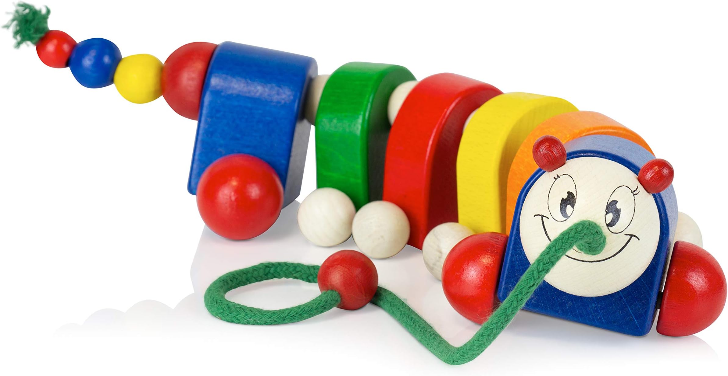 Edu 4 Fun 22015 Pull-Out Wooden Caterpillar Toy for Pulling with Wheels Motor Skills FSC