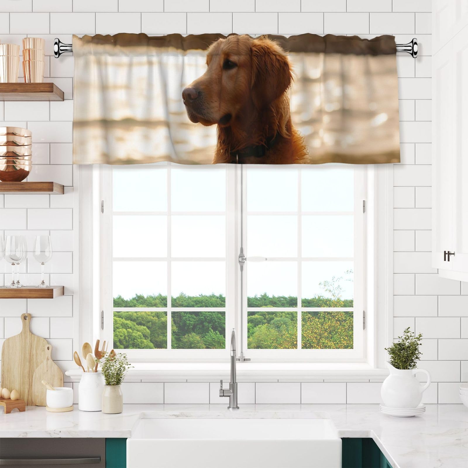 NONHAI Retriever Valances for Windows Short Curtains Rod Pocket Cafe Window Treatments Valance Curtains for Kitchen Bathroom Laundry Basement Windows 54x18inch Blackout Window Valance