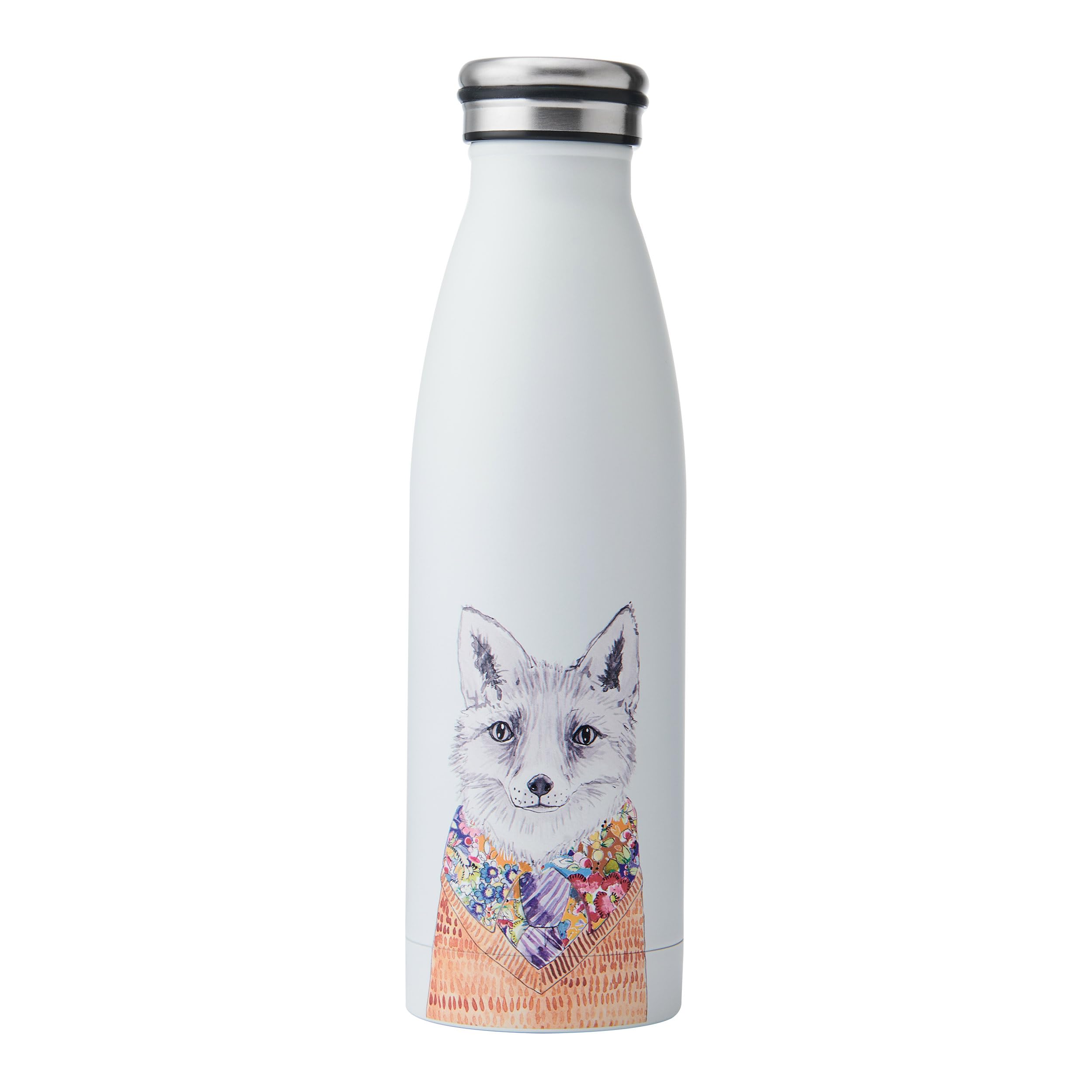 MIKASA Tipperleyhill Stainless Steel Insulated Water Bottle On-The-Go Double-Walled Hydration Bottle Keeps Drinks Hot For 12 Hrs and Cold For 18 Hrs Quirky Fox Illustration Handwash Only, 500ml