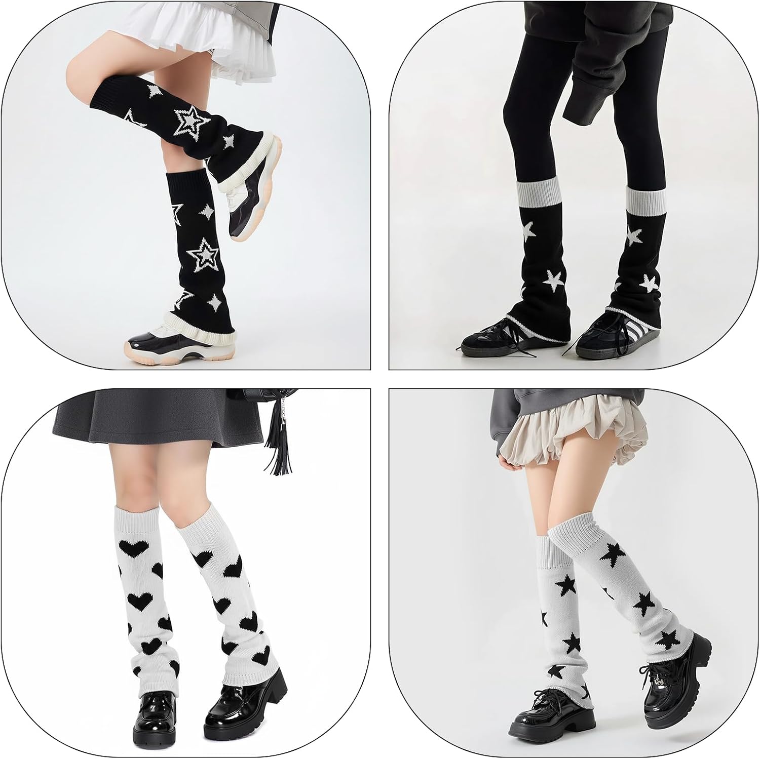 YAMEIZE Y2K Star Leg Warmers for Women Girl Heart Star Printed Knitted Leg Warmer Winter Party Outdoor
