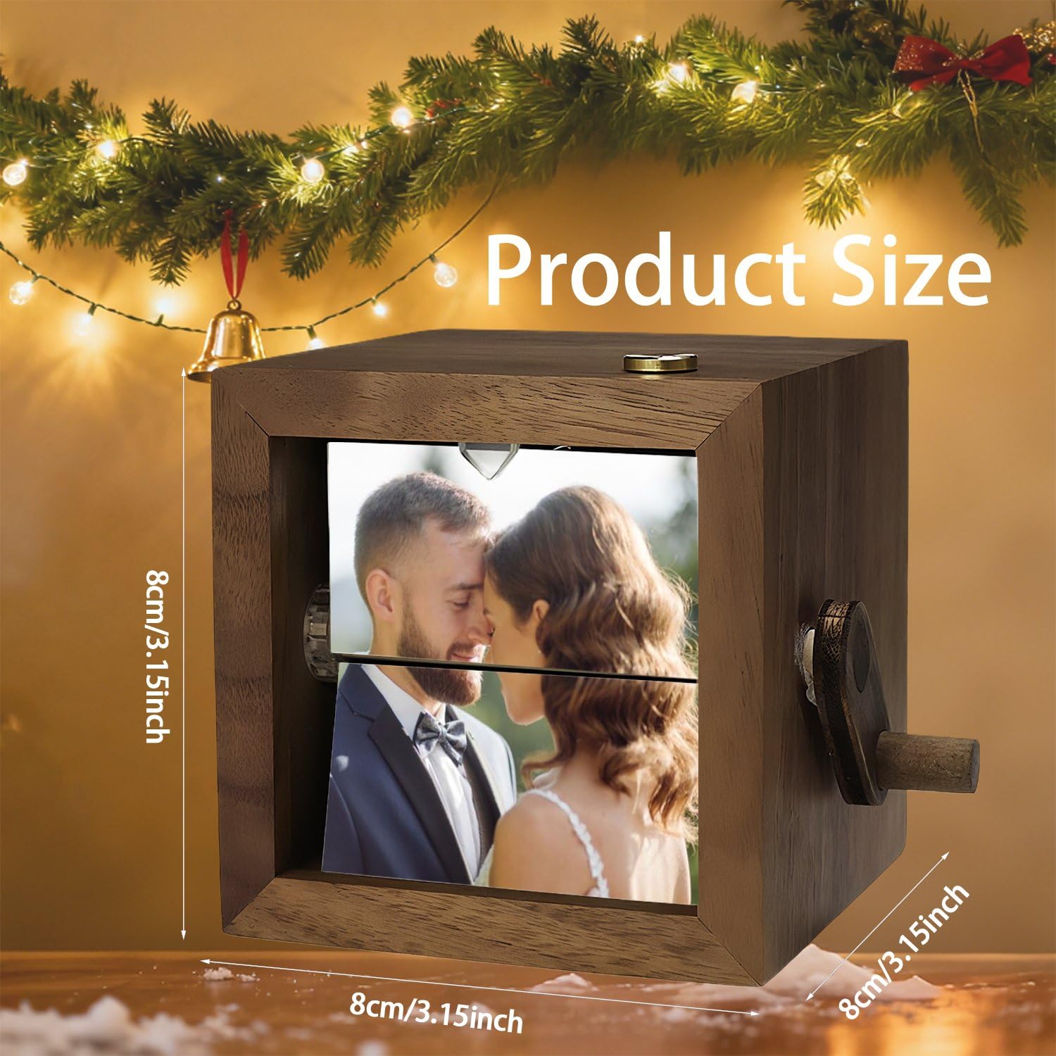 Caja de luz de madera personalizada hecha a mano, caja de fotos con movimiento de manivela, edición romántica, caja de recuerdo personalizada para parejas románticas