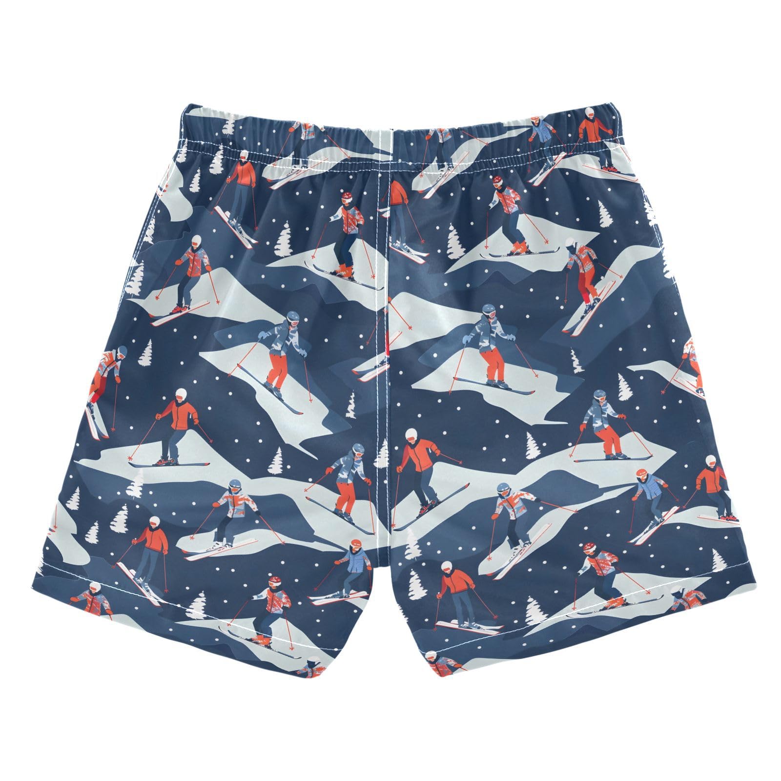 ALAZA Funny Skiers Pine Tree Snow Winter Boys Quick Dry Beach Board Shorts Kids Swim Trunks Bathing Suit Swimsuit 2T